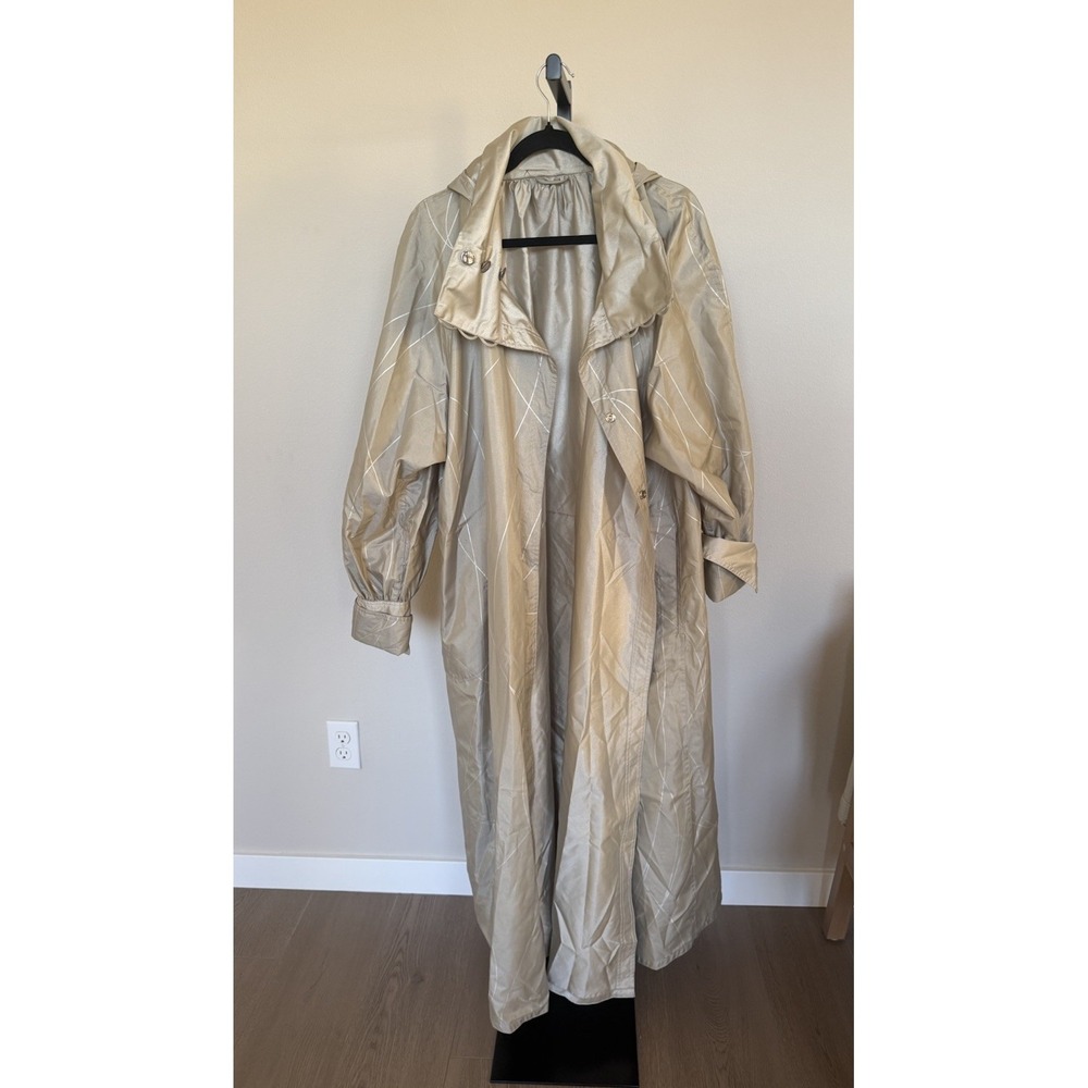 mycra pac Designer Wear Long beige reversible Trench Raincoat SZ M/L 6 Rare VTG
